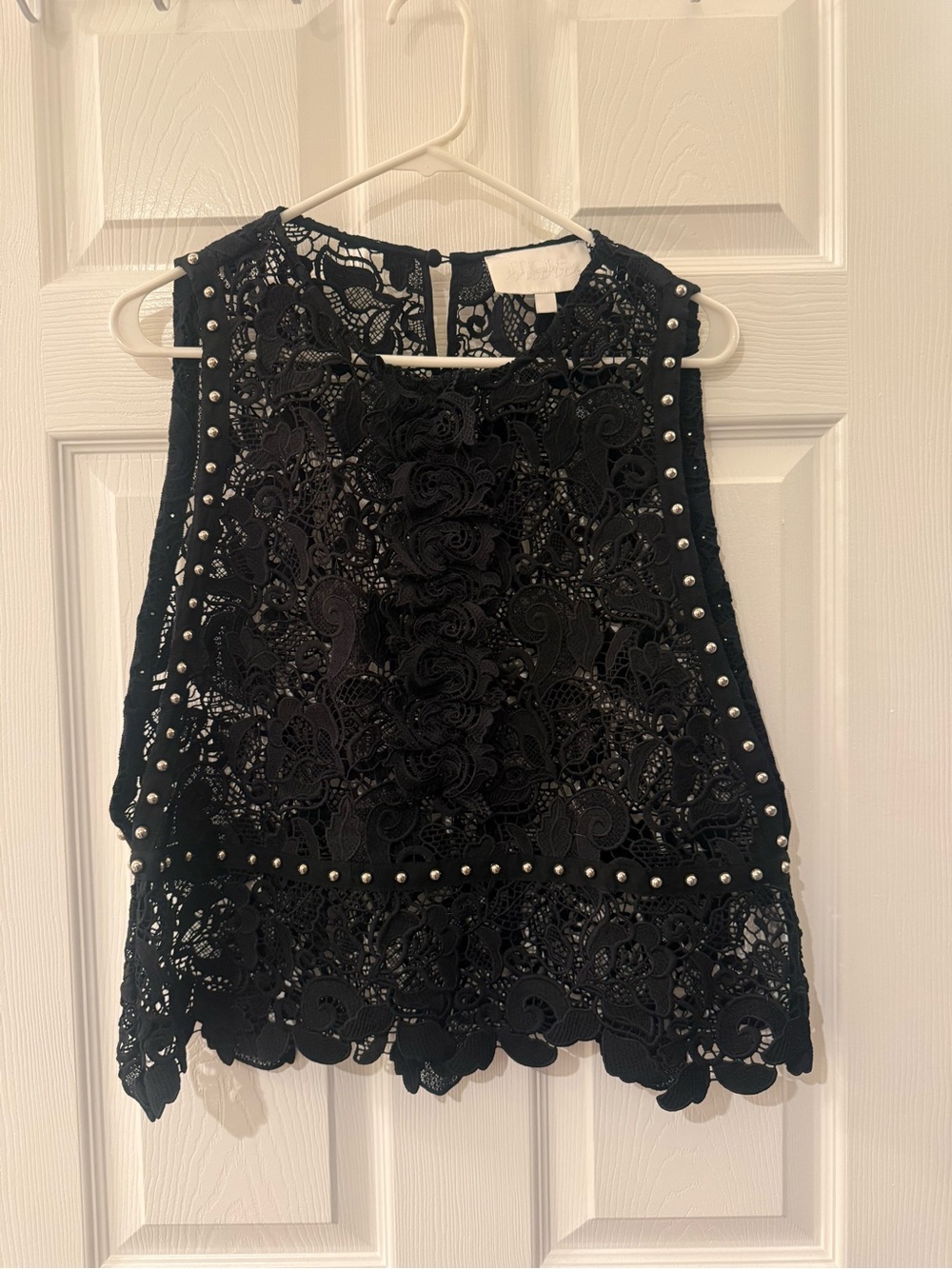 Women's Black Lace Sleeveless Top with Stud Trim